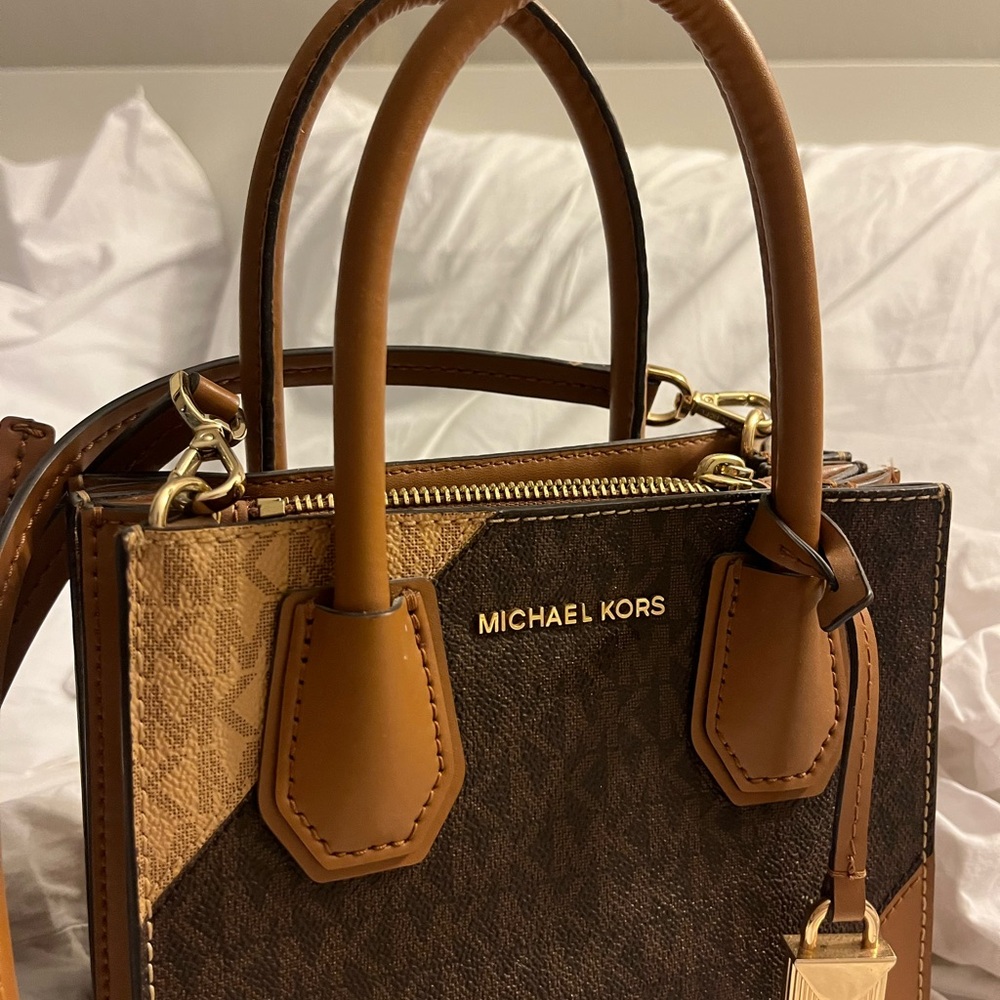 Michael Kors Mercer Two-Tone Logo and Leather Accordion Crossbody Bag